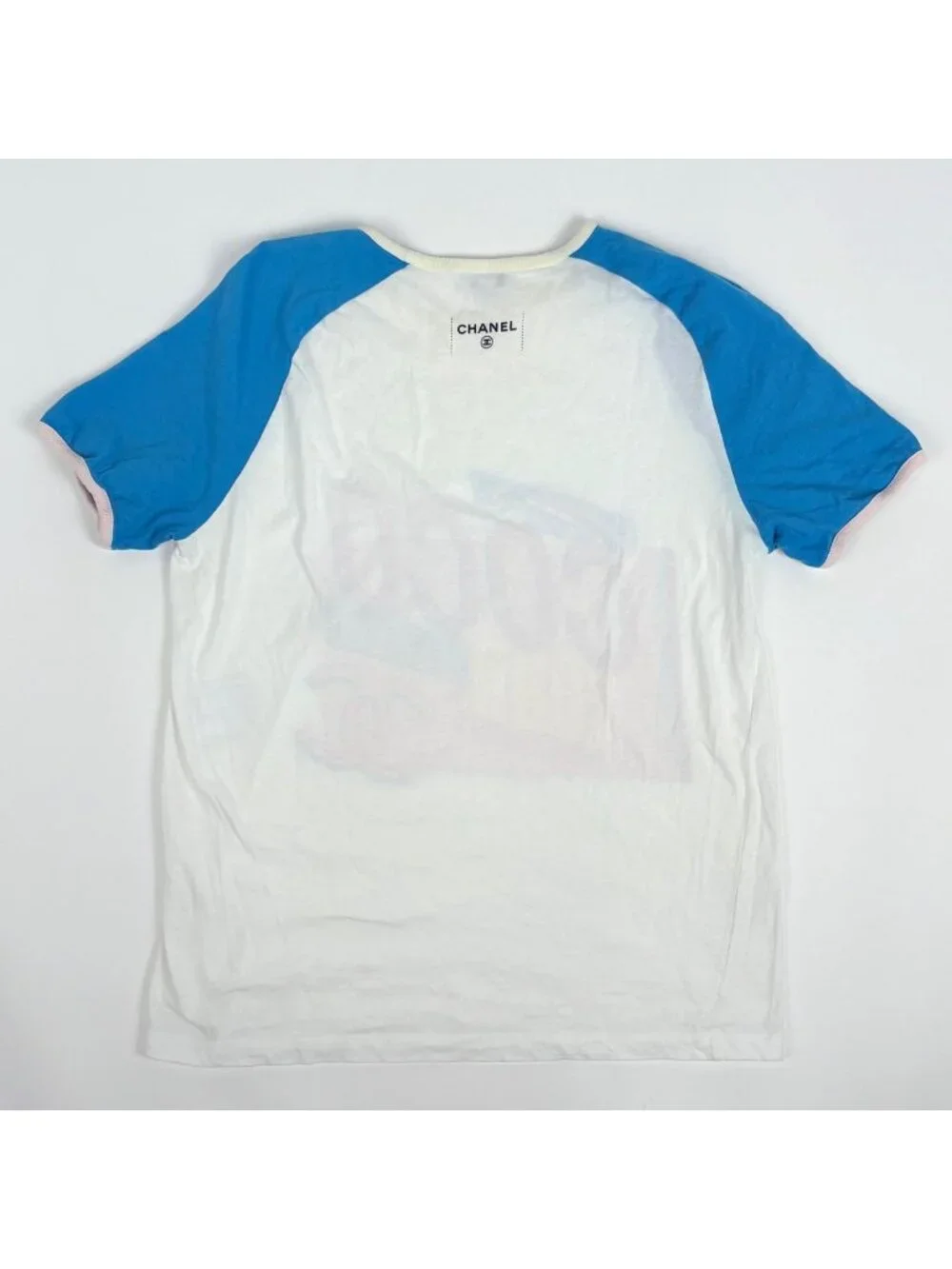 Chanel Logo Short Sleeve T-Shirt Top Cotton White Blue